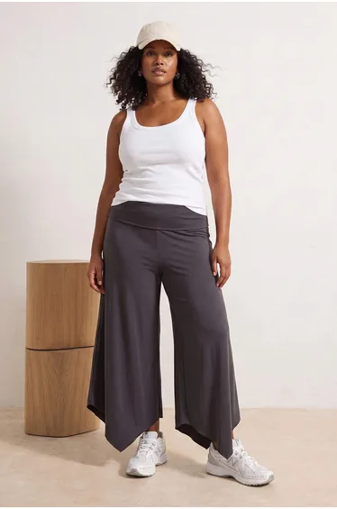 Anthracite Brushed Soft Fabric Asymmetrical Plus Size Sports Yoga Sweatpants