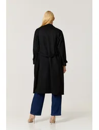 Black Faux Suede Belted Trench Coat - 6