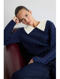 Indigo Polka Dot Premium Iolik/Special Yarn Knitwear Sweater - 1
