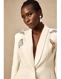 Céleste white butterfly-appliqué embellished blazer & trousers matching set - 12