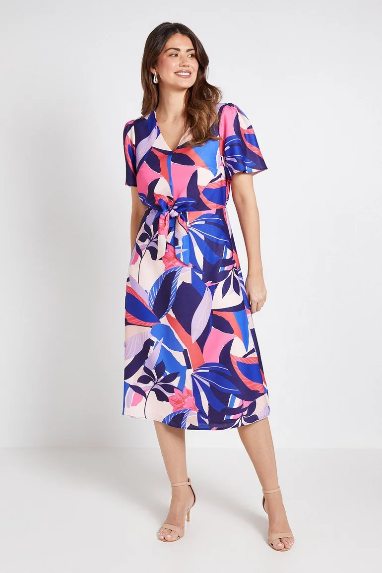 Floral Tie Front Midi Dress