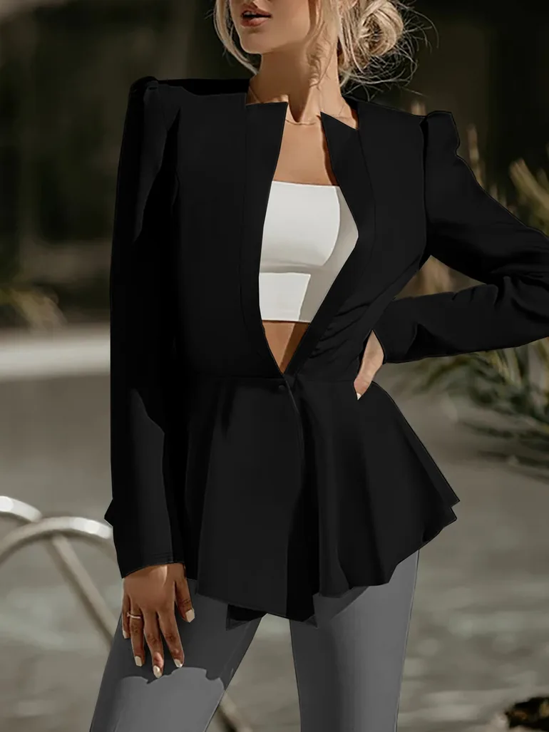 Black Long Sleeves Peplum Blazer