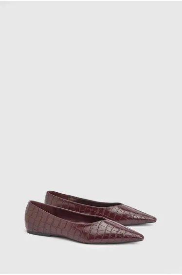 Gemma Faux Croc Leather Pointed Toe Flats