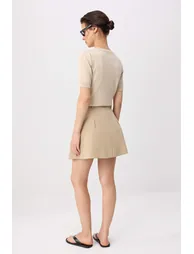 Beige Belted Pleated Mini Skirt - 3