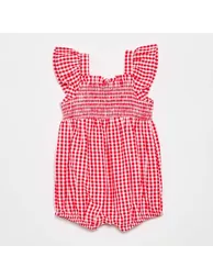 Gingham Romper with Ruffles RED - 3
