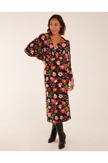 Wrap Batwing Floral Midi Dress With Side Split product thumbnail 3