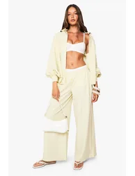 Stripe Button Detail Wide Leg Trousers