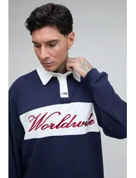 Tall Oversized Worldwide Embroidered Long Sleeve Rugby - navy - 2
