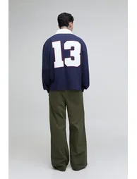 Tall Oversized Worldwide Embroidered Long Sleeve Rugby - navy - 1