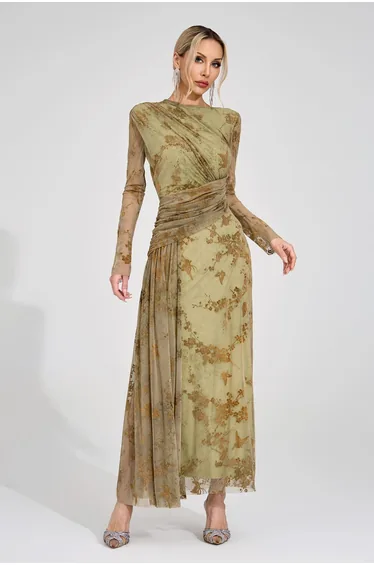Homer Green Printed Maxi Dress