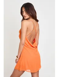 Tonal Chiffon Cowl Front & Back Mini Slip Dress - orange - 1