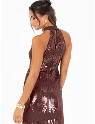Maya Linear Embellishment Halter Neck Maxi Dress - 3