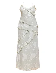 Plus Sage Green Embroidered Frill Maxi Dress - 4