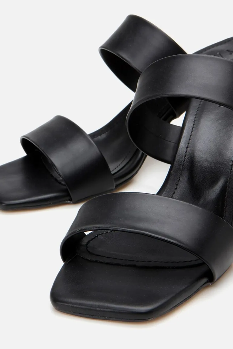 Women's Black Heeled Slippers - 3