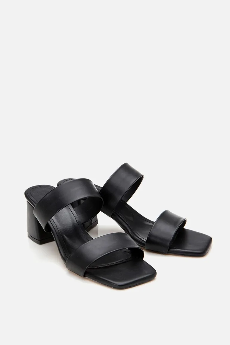 Women's Black Heeled Slippers - 1