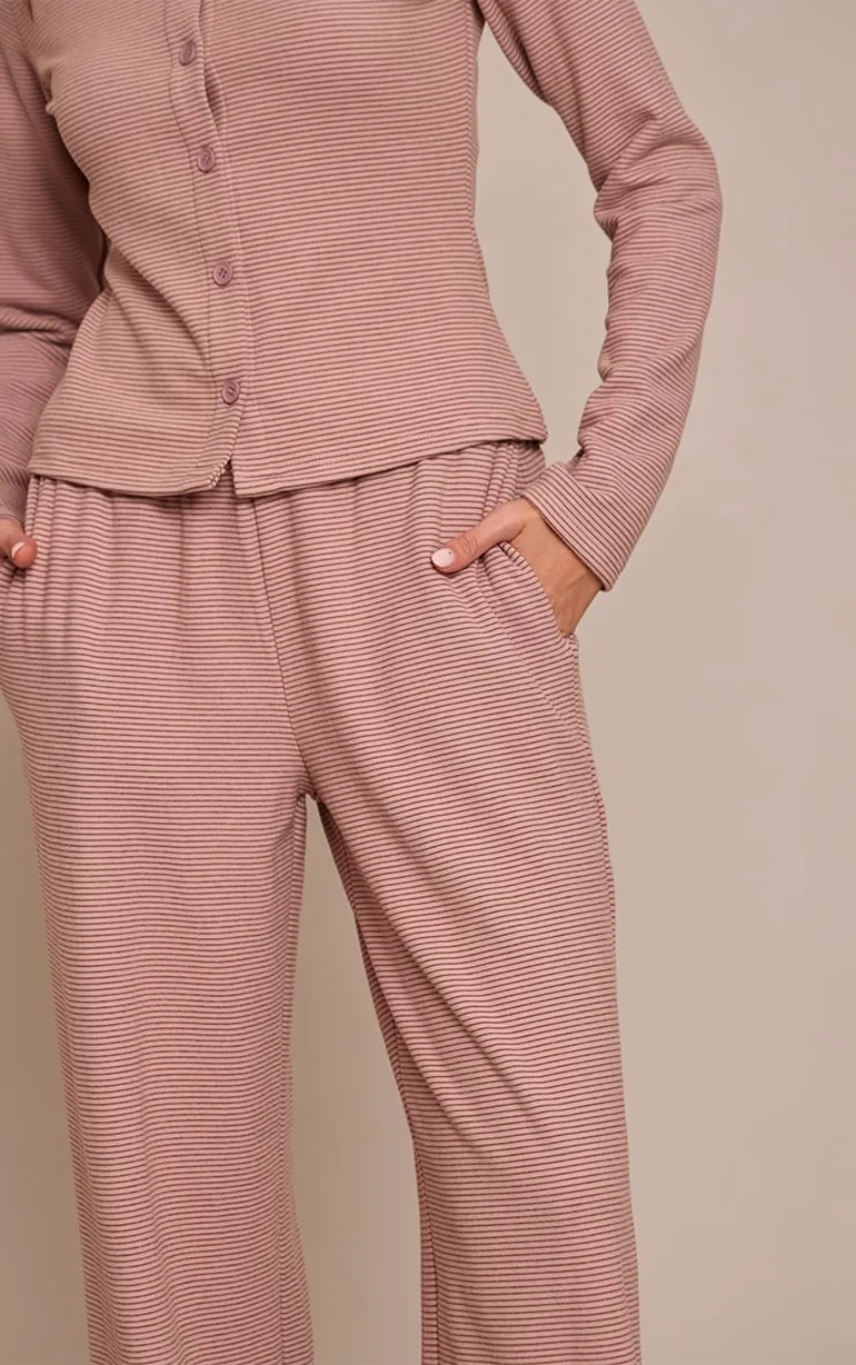 Light Pink Soft Fleece Pinstripe Trouser - 3