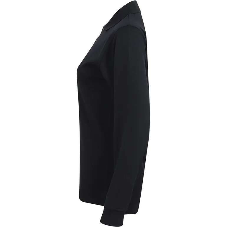Henbury Mens Coolplus Moisture Wicking Long Sleeve Polo Shirt - Black - 2
