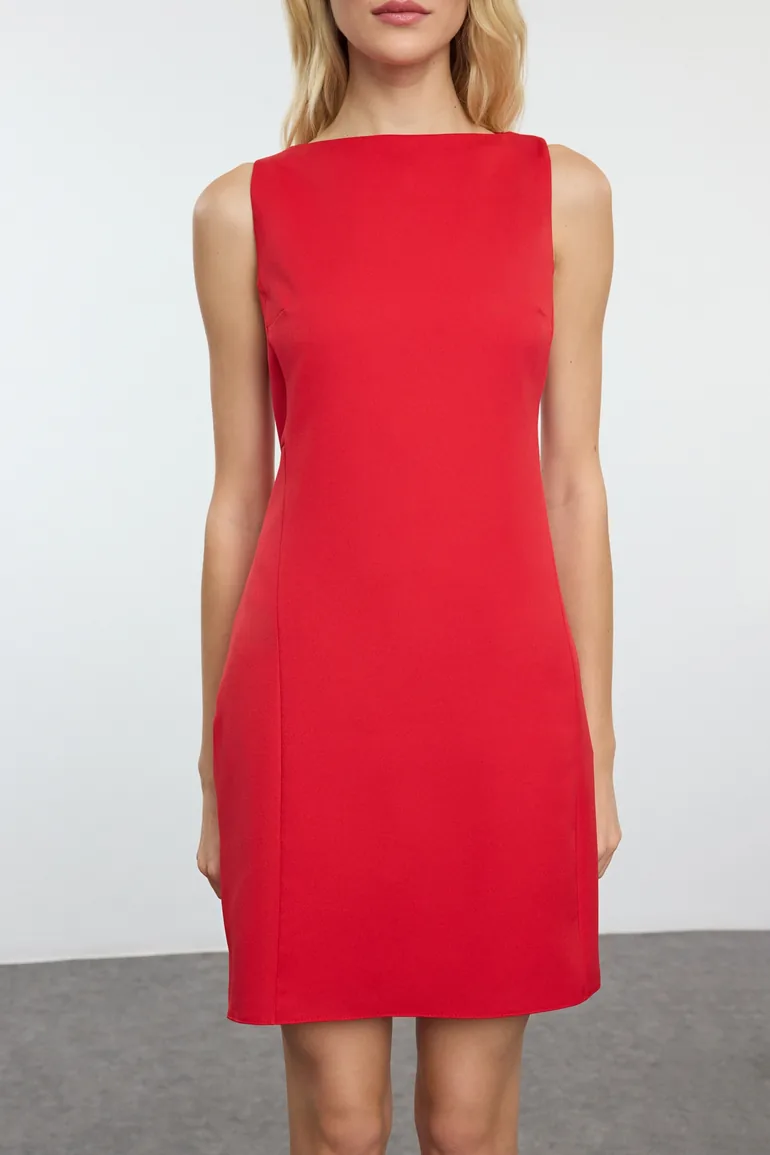 Red A-Line Mini Woven Dress - 3