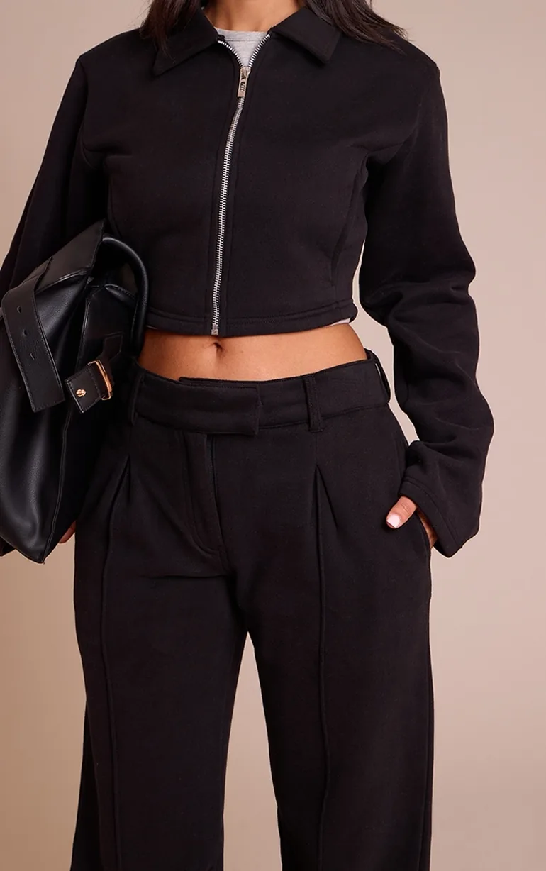 Petite Black Tailored Seam Detail Wide Leg Joggers - 3