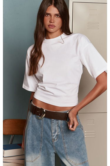 White Cotton Dropped Sleeve T-Shirt