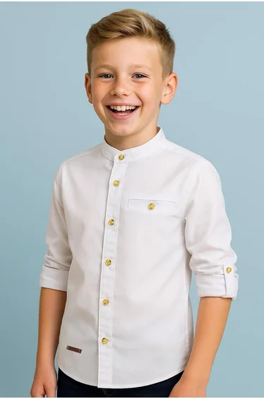 Boys' White Buttoned Shirt with Emblem