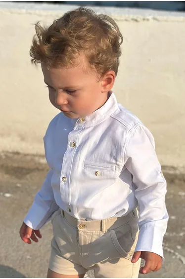 Boys' White Buttoned Shirt with Emblem