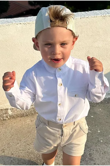 Boys' White Buttoned Shirt with Emblem