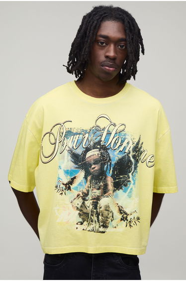 Washed Bright Oversized Boxy Graphic Print T-shirt - bright yellow