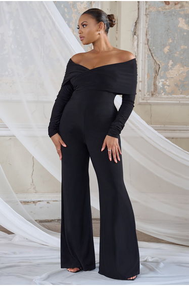Black Twist Front Bardot Jumpsuit