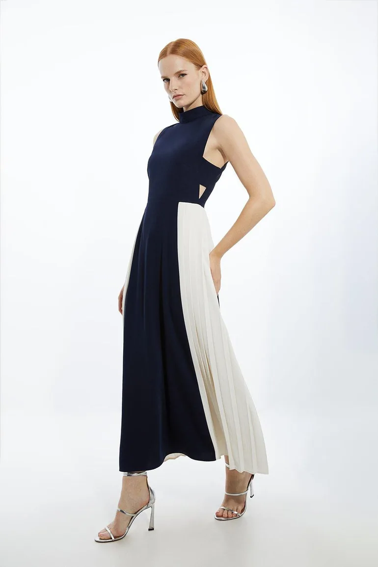 soft tailored pleated panel midaxi dress Hot Pink Soft Tailored Pleated Panel Midaxi Dress