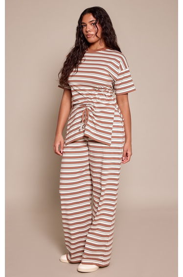 Shape Chocolate Striped Ruched Side Top