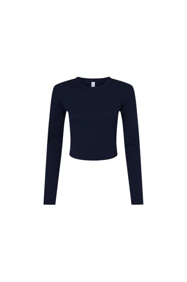 Bella + Canvas Womens/Ladies Long-Sleeved Crop T-Shirt - Solid Navy