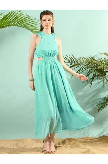 فستان ماكسي بتصميم بشكل A بكشكش خلفي بفتحات