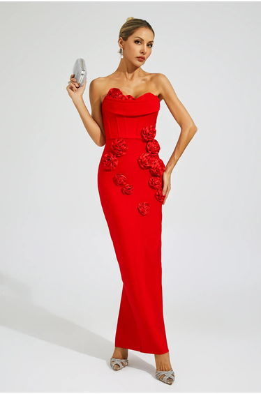 Maureen Red Rose Off Shoulder Dress