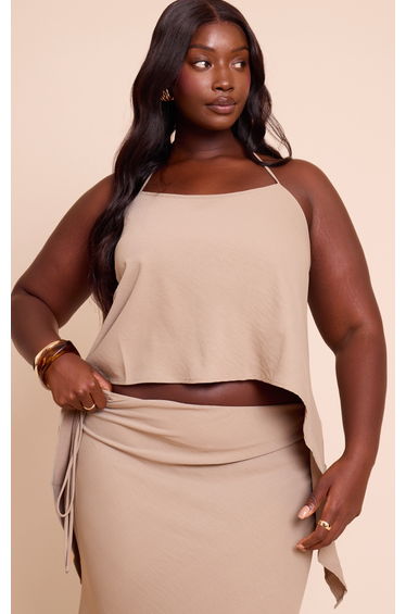 Plus Mushroom Floaty Woven Split Hem Spaghetti Strap Top