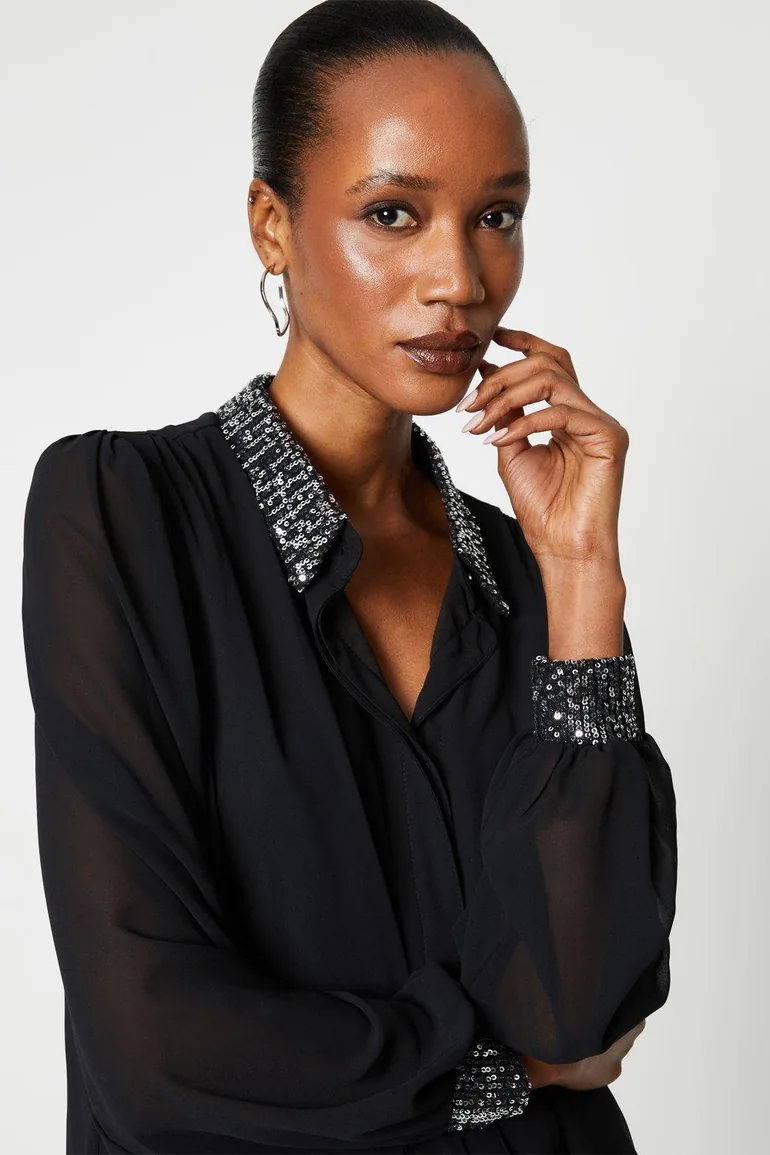 Principles by Debenhams Long Sleeved Black Chiffon Shirt - 3