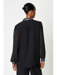 Principles by Debenhams Long Sleeved Black Chiffon Shirt - 1
