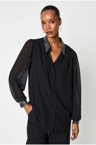 Principles by Debenhams Long Sleeved Black Chiffon Shirt