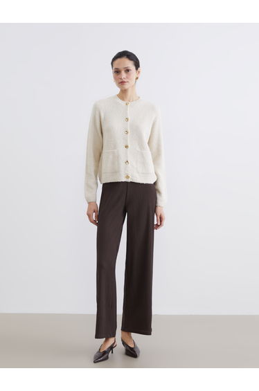Textured Women's Trousers with Elastic Waistband