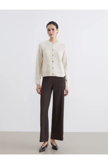 Textured Women's Trousers with Elastic Waistband