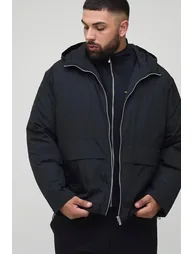 Plus Regular Fit Zip Up Hooded Windbreaker - black