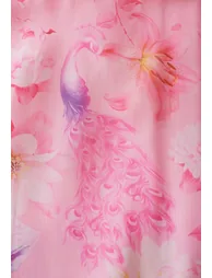 Petal Neckline Bubble Sleeve Watercolor Chiffon Maxi Dress in Pink for Sunday Outings & Cafe Hopping - 6