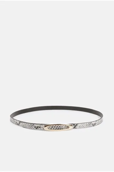 Snake Effect Leather Oval Buckle Belt