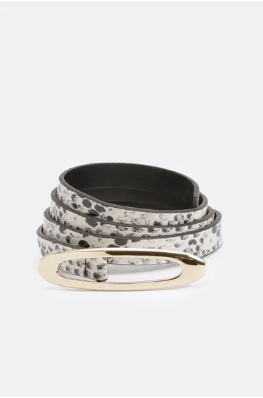 Snake Effect Leather Oval Buckle Belt