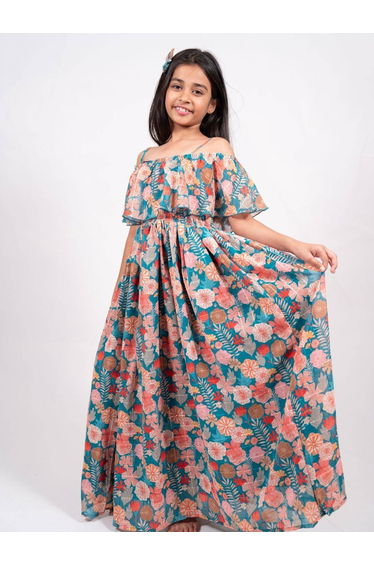 Printed A-Line Off Shoulder Maxi Dress
