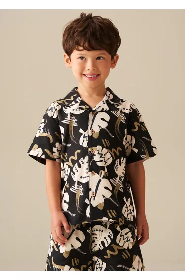 Finn Leaf Print Textured Shirt