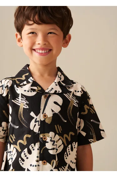 Finn Leaf Print Textured Shirt