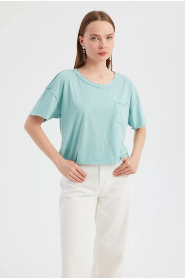 Basic Woven Round Neck Short Sleeve T-Shirt
