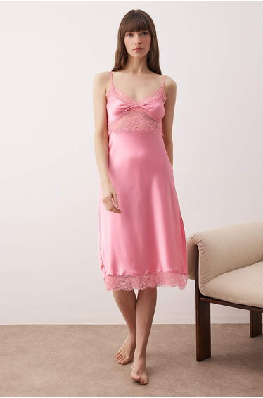 Pink satin woven nightgown