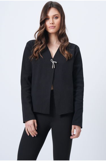 Women's Black V-Neck Brooch Detailed Ottoban Cardigan